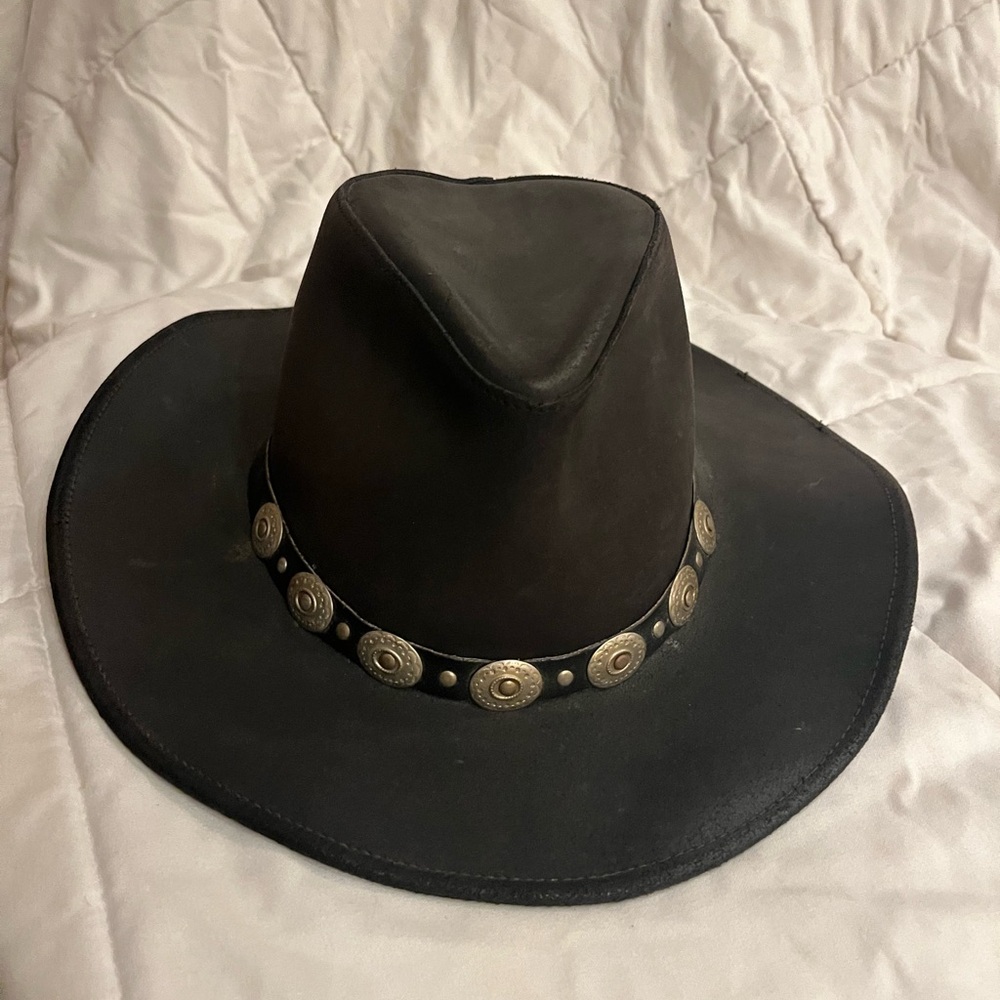 Black Leather Cowboy Hat